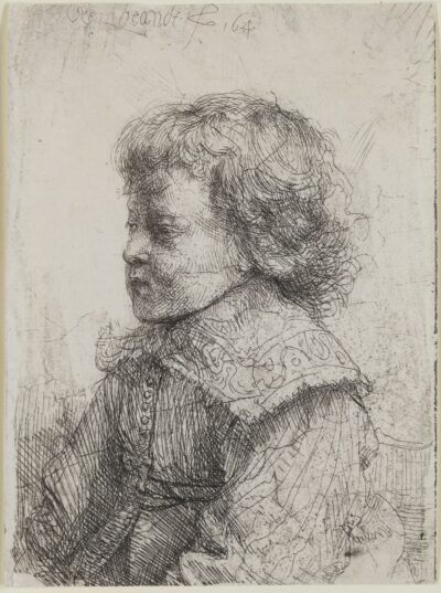Rembrandt Van Rijn etching Portrait of a Boy in Profile