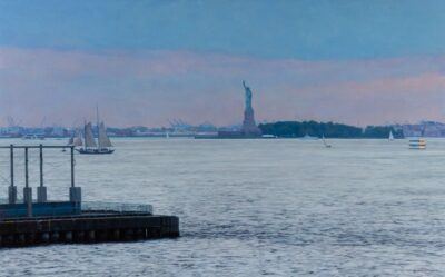 Fidel Molina oil painting Liberty Island al atardecer
