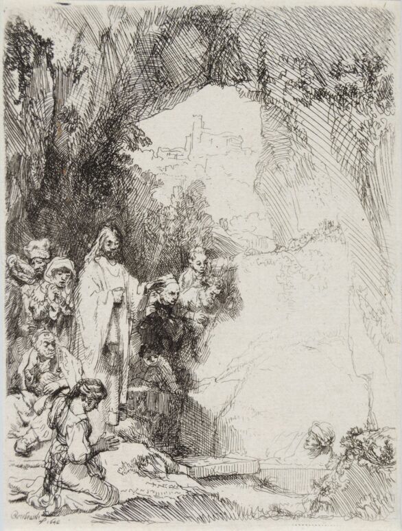 Rembrandt Van Rijn etching The Raising of Lazarus. Small Plate