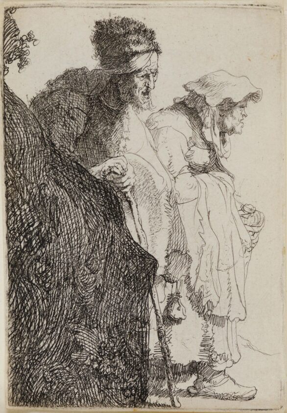 Rembrandt etching & engraving Beggar Man and Woman Behind a Bank