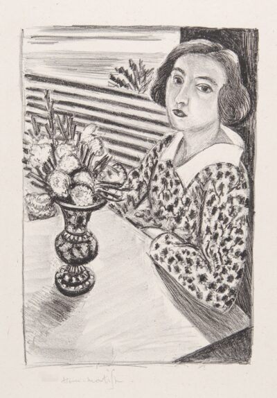Matisse lithograph: Jeune fille assise au bouquet de fleurs