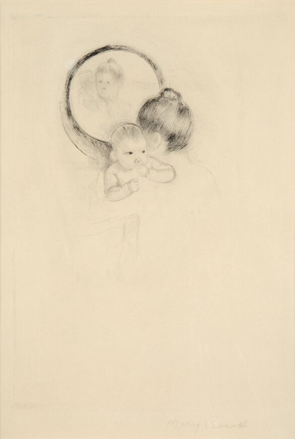 Mary Cassatt drypoint Baby Held Before an Oval Mirror