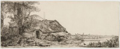 Rembrandt Van Rijn etching Landscape with a Cottage and a Large Tree