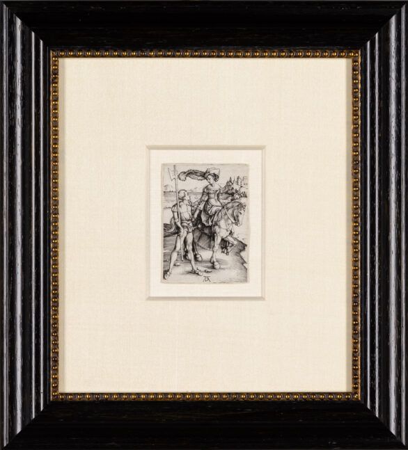 Albrecht Dürer engraving "Lady on Horseback and Lansquenet" Framed