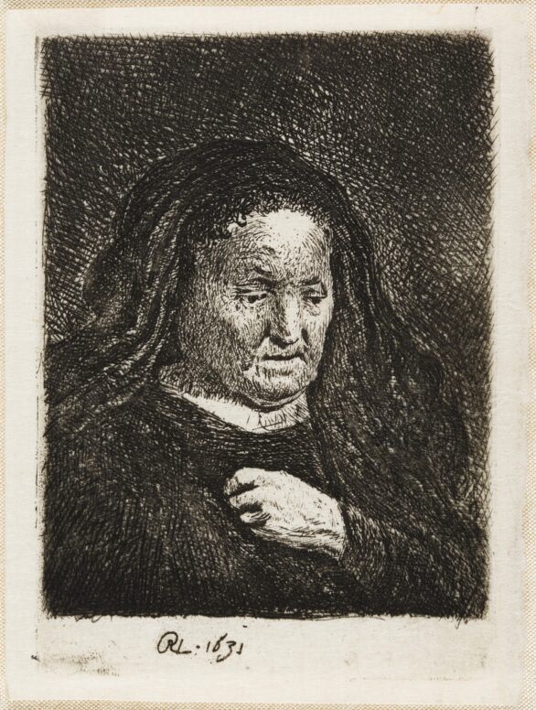 Rembrandt Van Rijn etching THE ARTIST’S MOTHER WITH HER HAND ON HER CHEST