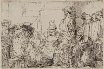 Rembrandt etching Christ Seated Disputing with the Doctors