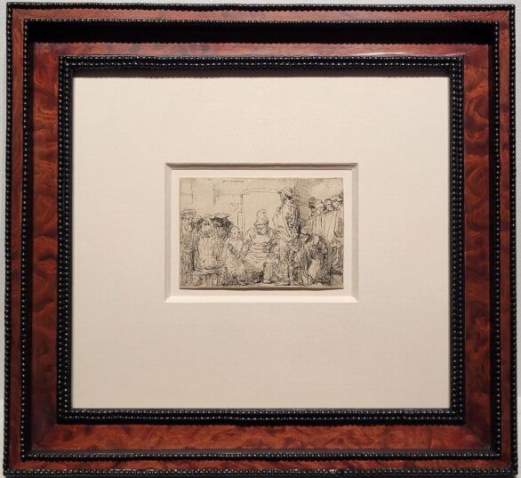 Rembrandt etching Christ Seated Disputing with the Doctors, Framed