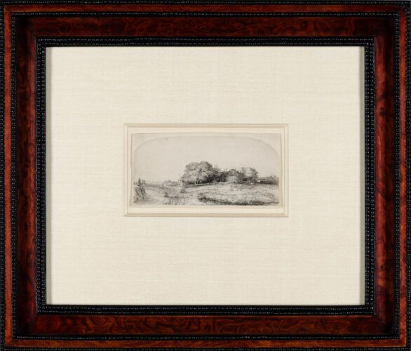 Rembrandt Van Rijn etching & drypoint "Cottage and Haybarn on the Diemerdijk with a Flock of Sheep" Framed