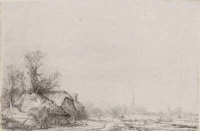 Rembrandt Van Rijn etching & drypoint Cottage Beside a Canal with a View of Ouderkerk