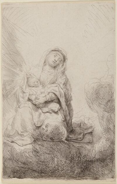 Rembrandt Van Rijn etching & drypoint Virgin and Child in the Clouds
