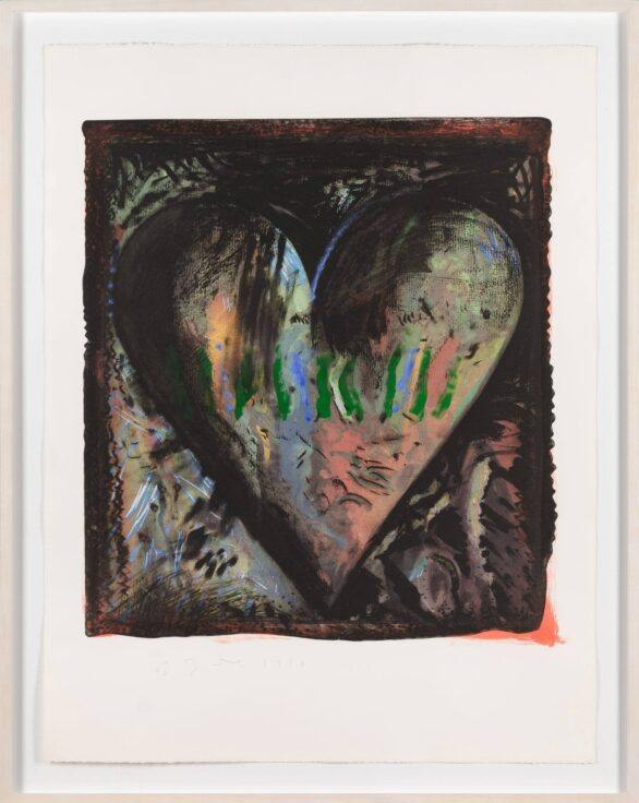 Jim Dine screenprint, etching, and aquatint The Hand-Colored Viennese Hearts II Framed