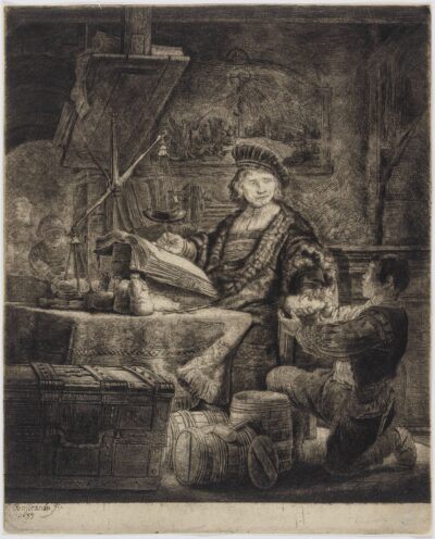 Rembrandt Van Rijn etching Jan Uytenbogaert, The Gold-Weigher
