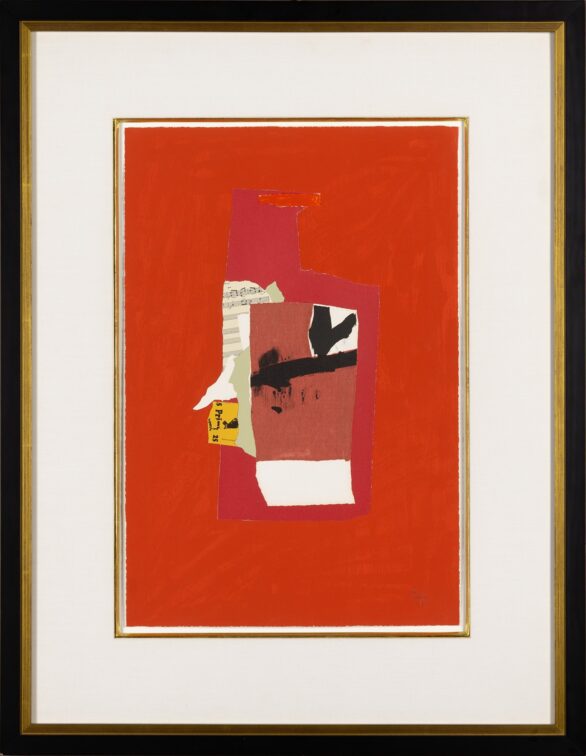 Robert Motherwell lithograph, screenprint, & collage Redness of Red, framed