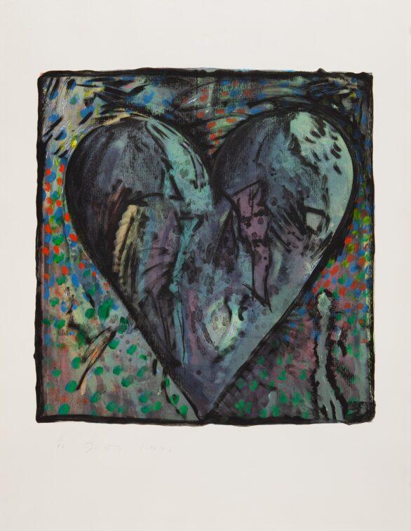 Jim Dine mixed media print The Hand-Colored Viennese Hearts VI