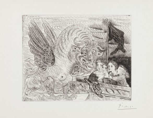 Pablo Picasso etching Taureau ailé contemplé par Quatre Enfants