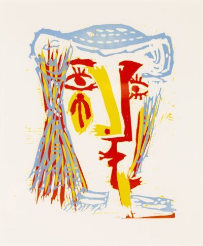 Pablo Picasso linocut Femme au chapeau de paille bleue