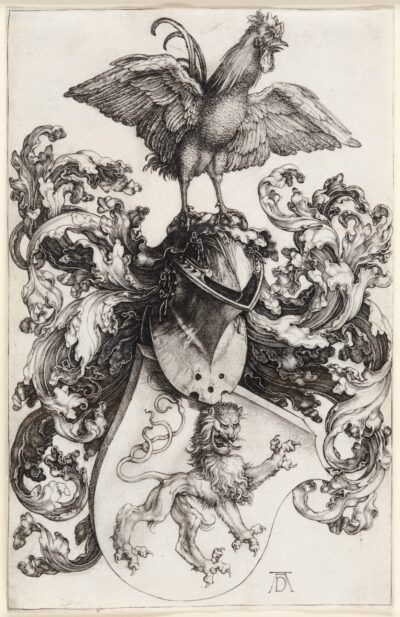Albrecht Dürer engraving Coat of Arms with Lion and Rooster