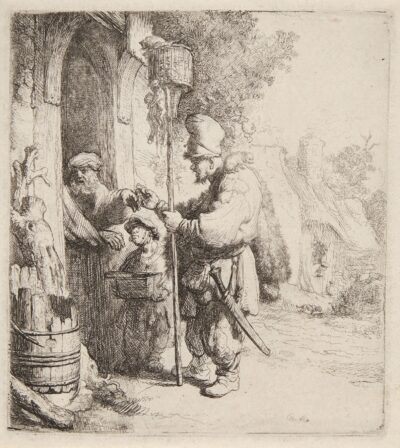 Rembrandt etching: The Rat Catcher (The rat-poison peddler)