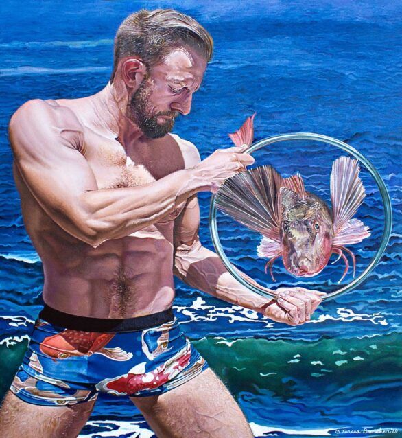 Teresa Brutcher Oil Painting Poseidon, The Fish Trainer