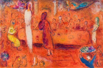 Marc Chagall Daphnis & Chloé Mégaclès reconnaît sa Fille pendant le Festin