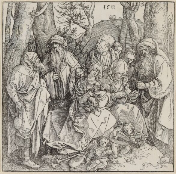 Albrecht Dürer Woodcut: The Holy Family and Two Musical Angels