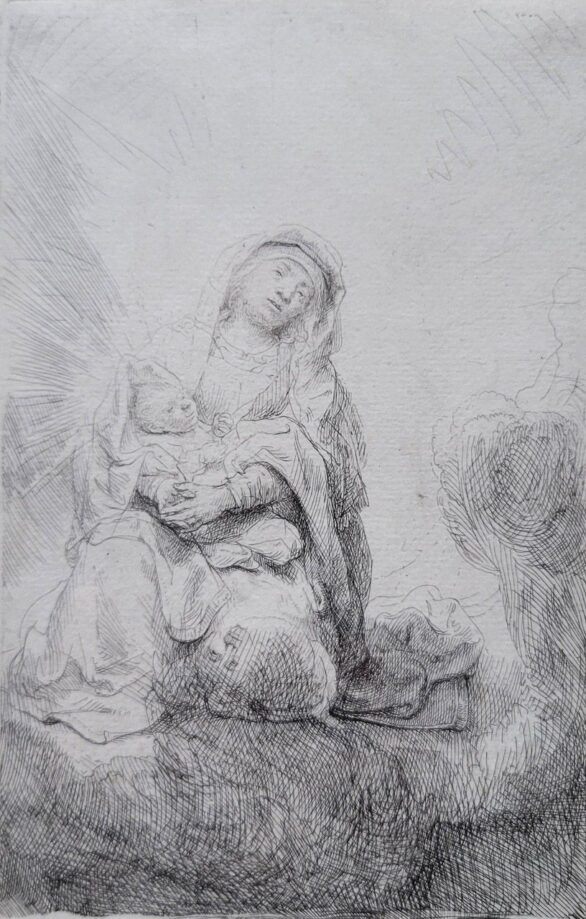 Rembrandt Etching: Virgin and Child in the Clouds