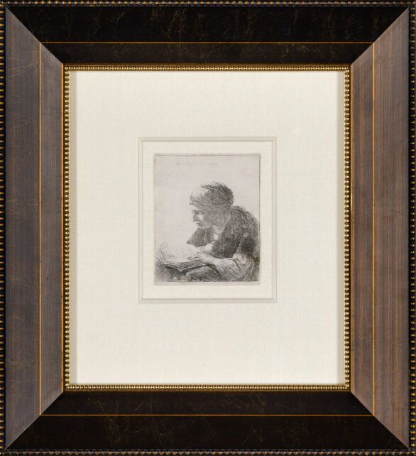 Rembrandt Van Rijn etching "Woman Reading" Framed