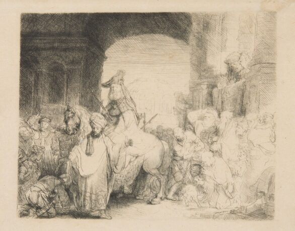 Rembrandt Van Rijn Etching: The Triumph of Mordecai