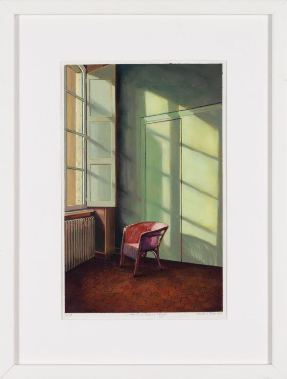 Kathleen Marshall Painting "Pink Wicker chair dark ground, 6 rue de la Croix" Framed