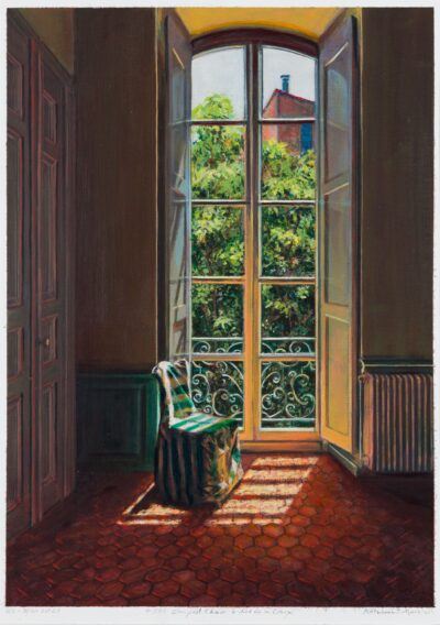 Kathleen Marshall painting Striped Chair/Salon corner, 6 rue de la Croix