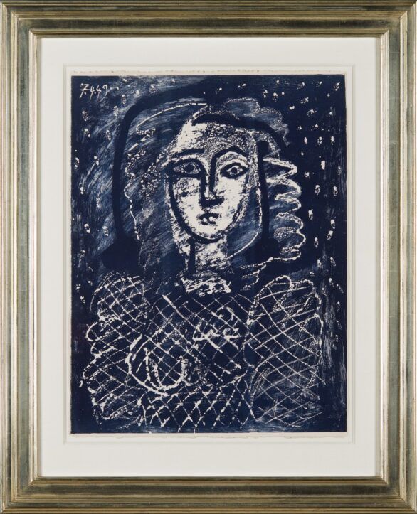 Pablo Picasso Lithograph Buste au fond étoilé, Framed