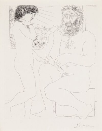 Pablo Picasso etching "Sculpteur songeant, modèle aux cheveux noirs et bol avec trois anemones"