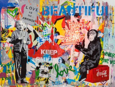 Mr. Brainwash neon & mixed media "Pop Wall" with Neon ON