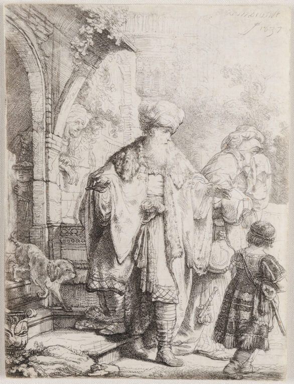 Rembrandt Van Rijn etching & drypoint "Abraham Casting Out Hagar and Ishmael"
