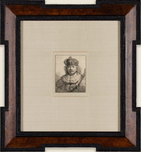 Rembrandt Van Rijn etching "Self-Portrait with Raised Sabre" Framed