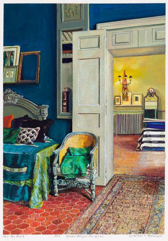 Kathleen Marshall Painting "Wicker chair with green cloth- GAGA’s carpet "