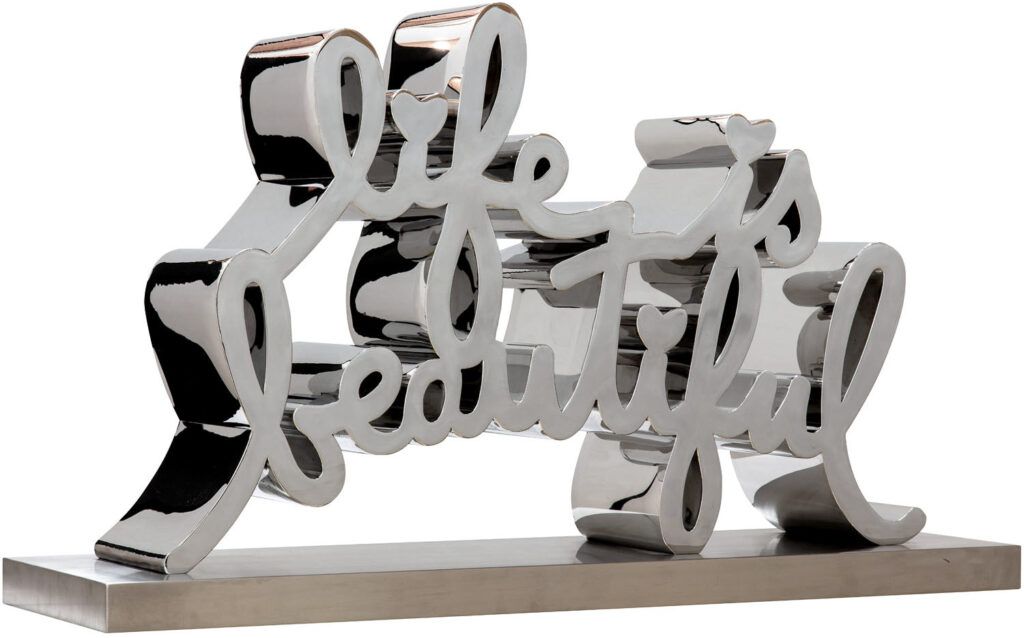 Mr. Brainwash Stainless Steel Sculpture: Life Is Beautiful - Chrome 