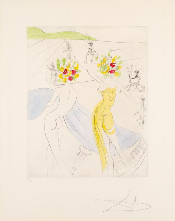 Salvador Dalí etching "Femme-fleurs au piano"