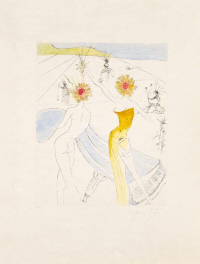 Salvador Dalí etching "Femme-fleurs au piano"