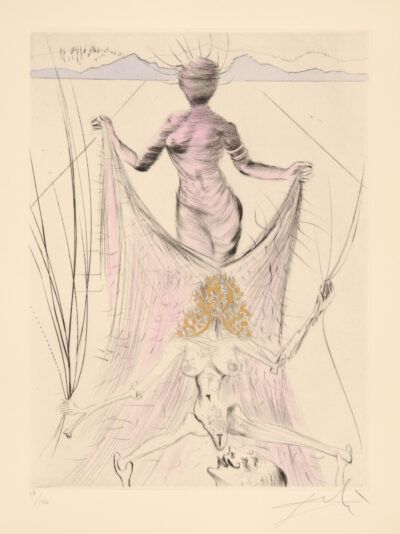 Salvador Dalí drypoint "Femme tenant le voile"