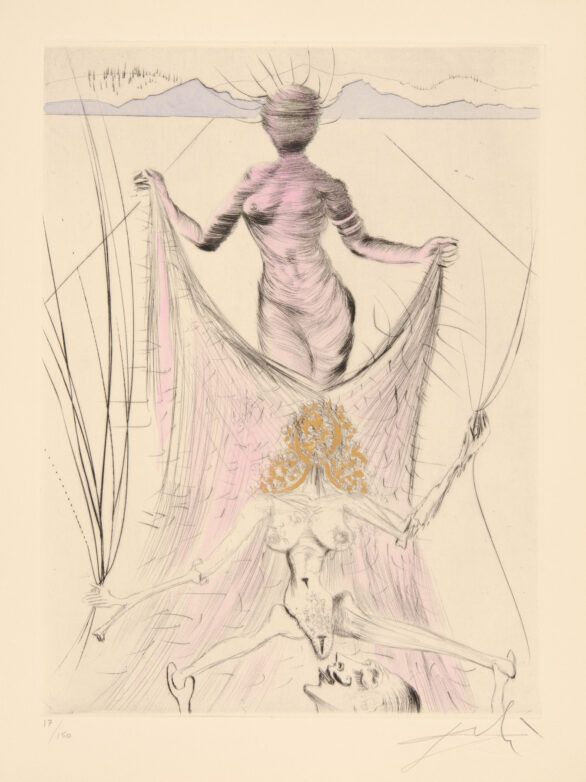 Salvador Dalí drypoint "Femme tenant le voile"