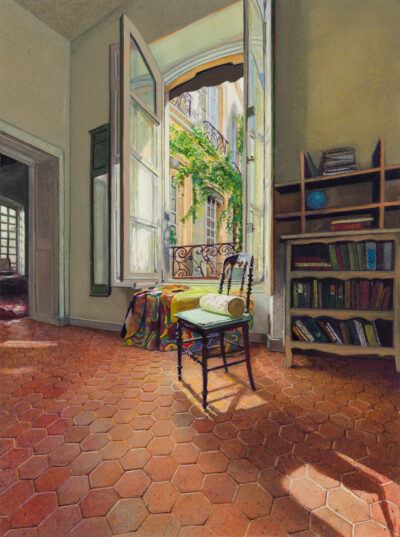 Kathleen Marshall gouache "Black chair - Bedroom - Avignon"