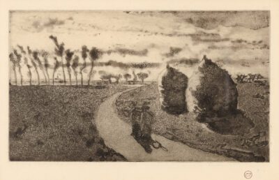 Camille Pissarro aquatint & etching "Crépuscule avec meules"