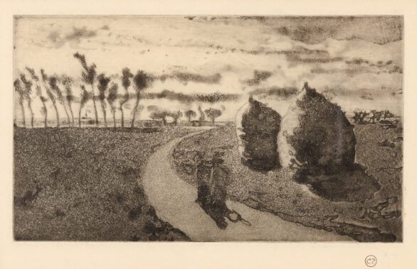 Camille Pissarro aquatint & etching "Crépuscule avec meules"