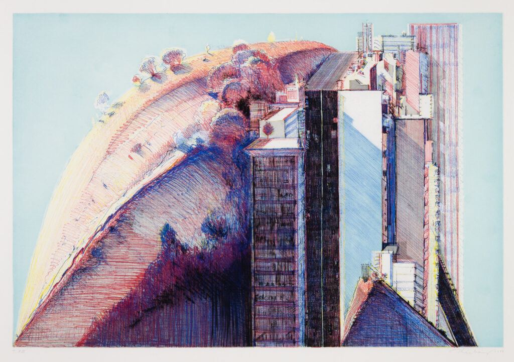 Wayne Thiebaud mixed media "Country City"