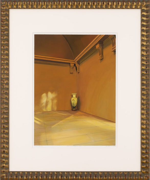 Kathleen Marshall gouache "Vase in a corner of Senate, Luxembourg gardens, France"