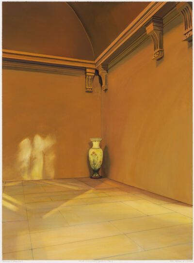 Kathleen Marshall gouache "Vase in a corner of Senate, Luxembourg gardens, France"