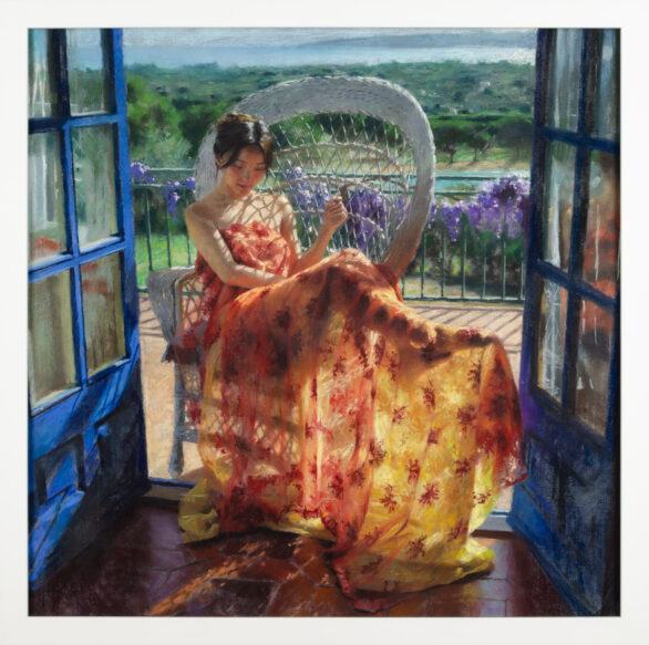 Vicente Romero pastel drawing "La Soñadora" framed