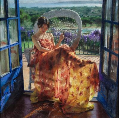 Vicente Romero pastel drawing "La Soñadora"