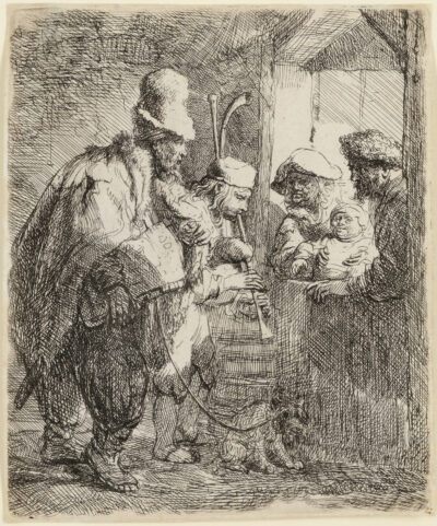 Rembrandt Van Rijn etching "The Strolling Musicians"